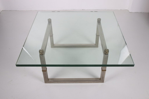 Peter Ghyczy glass coffee table with stainless steel frame Biri T29