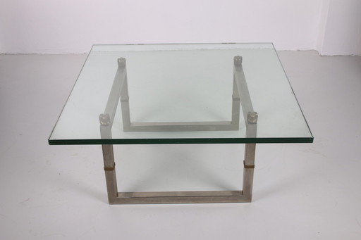 Peter Ghyczy glass coffee table with stainless steel frame Biri T29