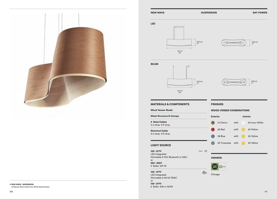 Image 1 of Lzf New Wave Pendant Lamp, Red/Yellow Wood Veneer