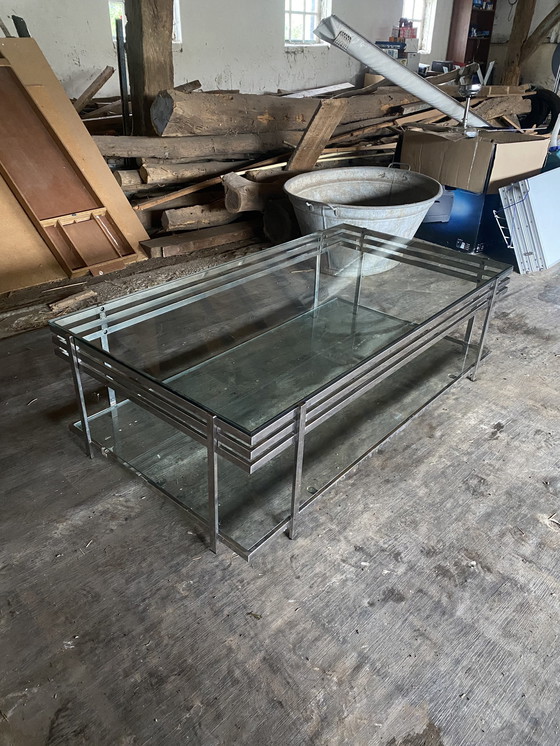 Image 1 of Glass Salon Table With Silver Frame.