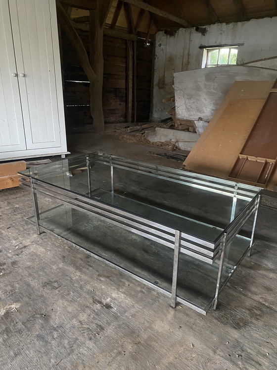 Image 1 of Glass Salon Table With Silver Frame.