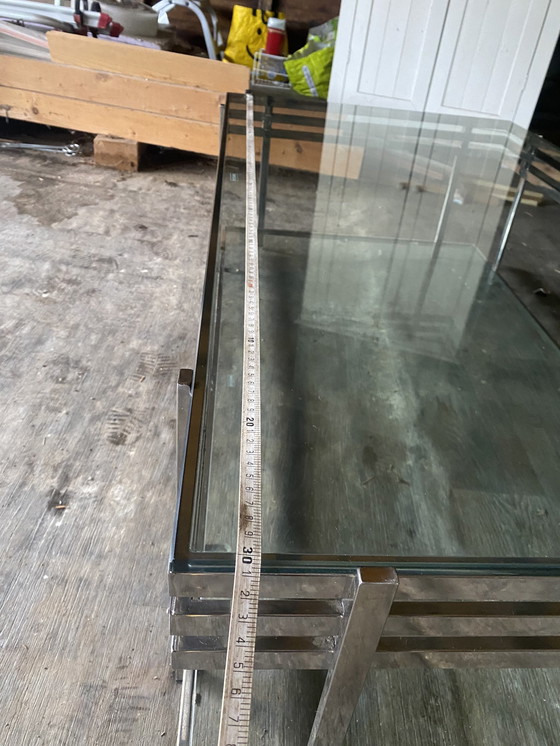 Image 1 of Glass Salon Table With Silver Frame.