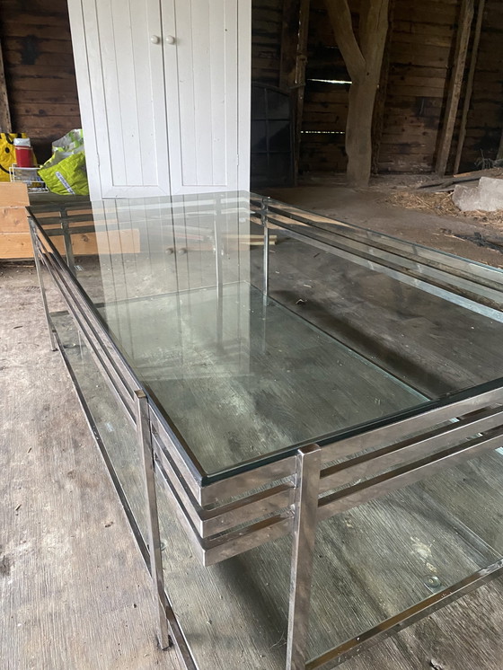 Image 1 of Glass Salon Table With Silver Frame.