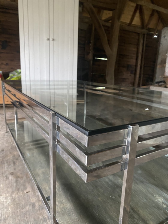 Image 1 of Glass Salon Table With Silver Frame.