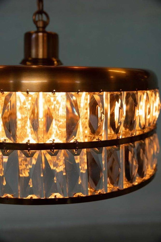 Image 1 of Lampada a sospensione vintage in vetro cristallo e ottone, lampada a sospensione di metà anni '60