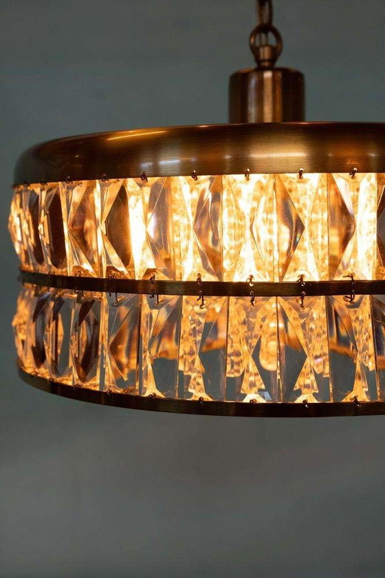 Image 1 of Lampada a sospensione vintage in vetro cristallo e ottone, lampada a sospensione di metà anni '60