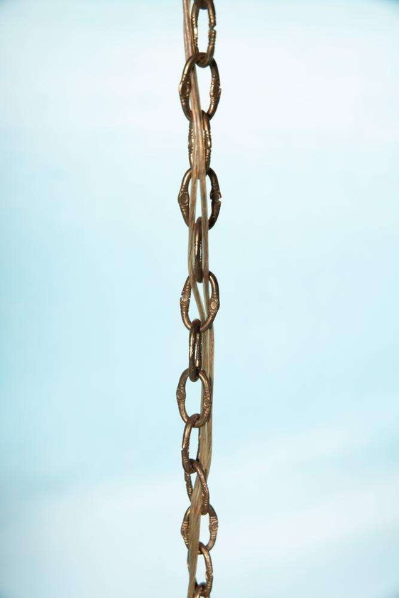 Image 1 of Lampada a sospensione vintage in vetro cristallo e ottone, lampada a sospensione di metà anni '60