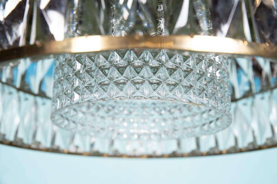 Image 1 of Lampada a sospensione vintage in vetro cristallo e ottone, lampada a sospensione di metà anni '60