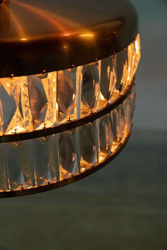 Image 1 of Lampada a sospensione vintage in vetro cristallo e ottone, lampada a sospensione di metà anni '60