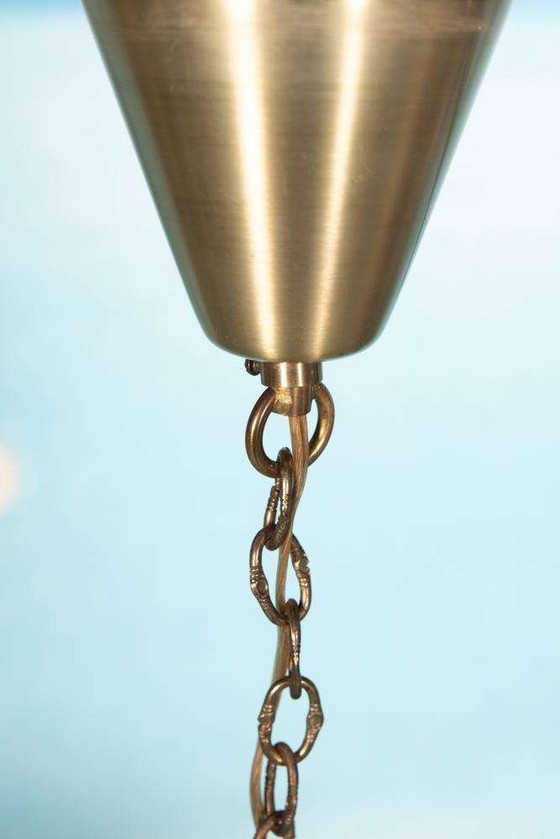 Image 1 of Lampada a sospensione vintage in vetro cristallo e ottone, lampada a sospensione di metà anni '60