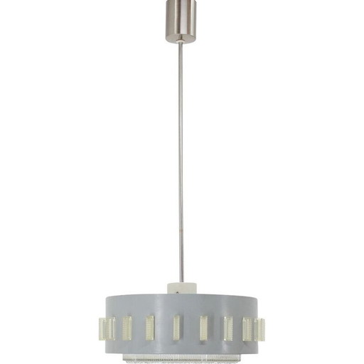 Vintage steel, metal and glass pendant lamp, Czechoslovakia 1960