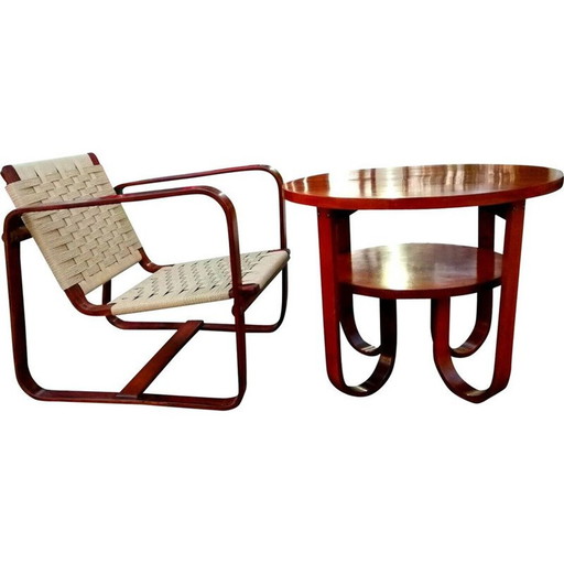 Vintage coffee table and armchair set by Giuseppe Pagano for Gino Maggioni, 1940