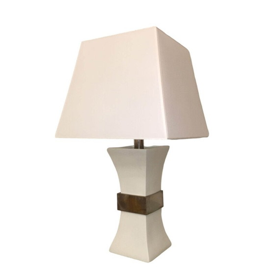 Image 1 of Lampada da tavolo vintage in ceramica e ottone dorato di Gabriella Crespi, Italia 1970