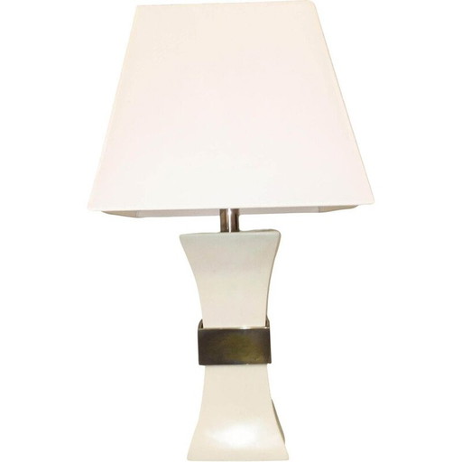 Vintage table lamp in ceramic and gilded brass by Gabriella Crespi, Italy 1970