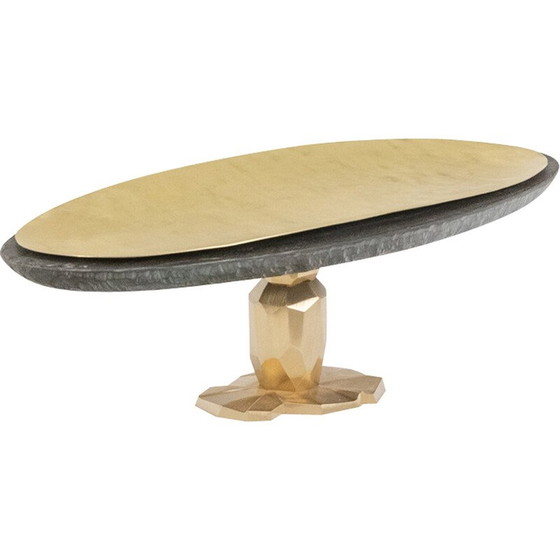 Image 1 of Vintage “Pitoin” bowl in slate and hammered brass, France