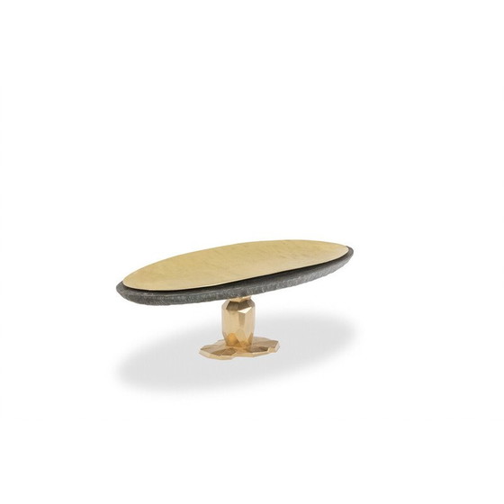 Image 1 of Vintage “Pitoin” bowl in slate and hammered brass, France