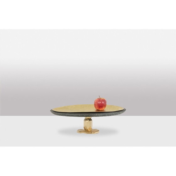 Image 1 of Vintage “Pitoin” bowl in slate and hammered brass, France