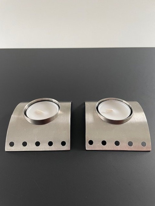 2x Tea Light Holders Zack Design Brushed Steel