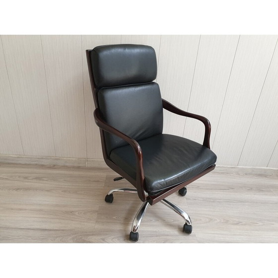 Image 1 of Vintage Heldense office chair in wood and leather, 1990
