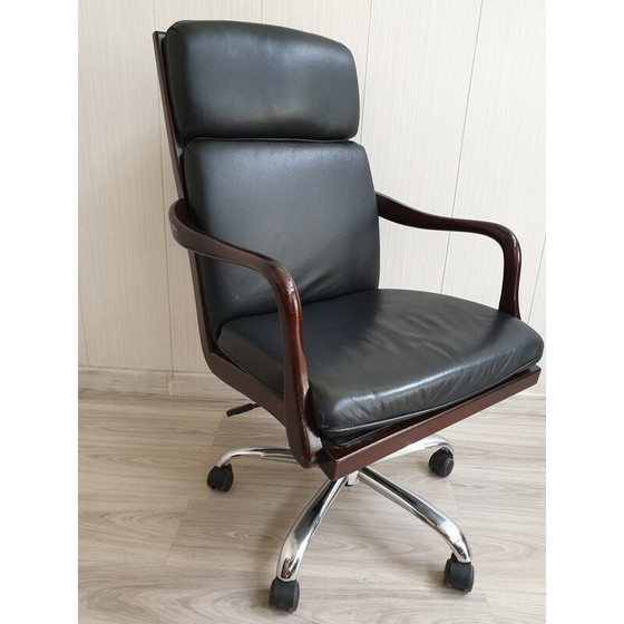 Image 1 of Vintage Heldense office chair in wood and leather, 1990