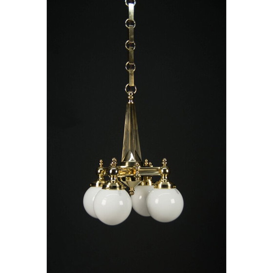 Image 1 of Lampadario vintage art déco in ottone a 4 fiamme, 1920