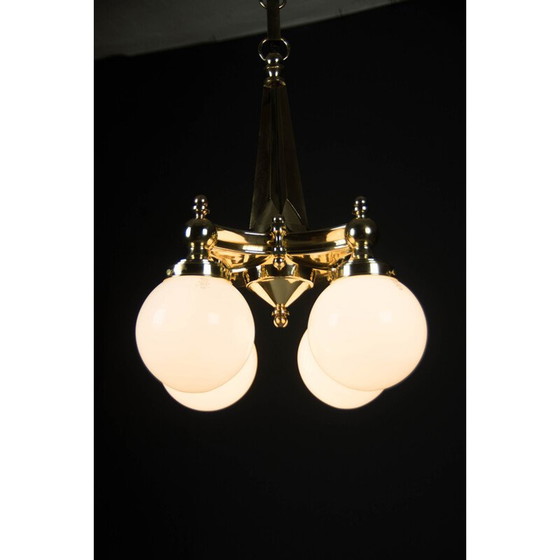 Image 1 of Lampadario vintage art déco in ottone a 4 fiamme, 1920