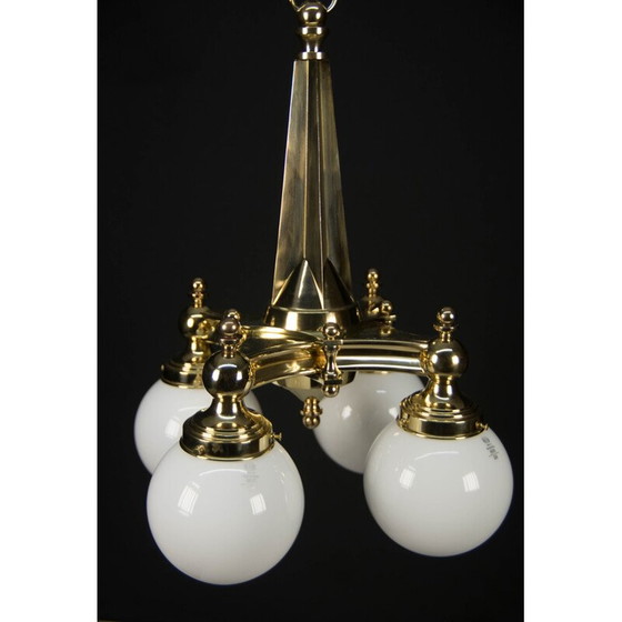 Image 1 of Lampadario vintage art déco in ottone a 4 fiamme, 1920