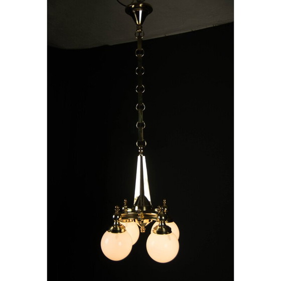 Image 1 of Lampadario vintage art déco in ottone a 4 fiamme, 1920