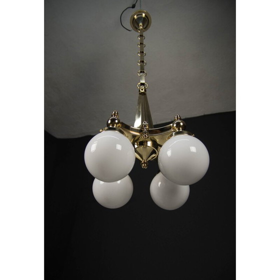 Image 1 of Lampadario vintage art déco in ottone a 4 fiamme, 1920