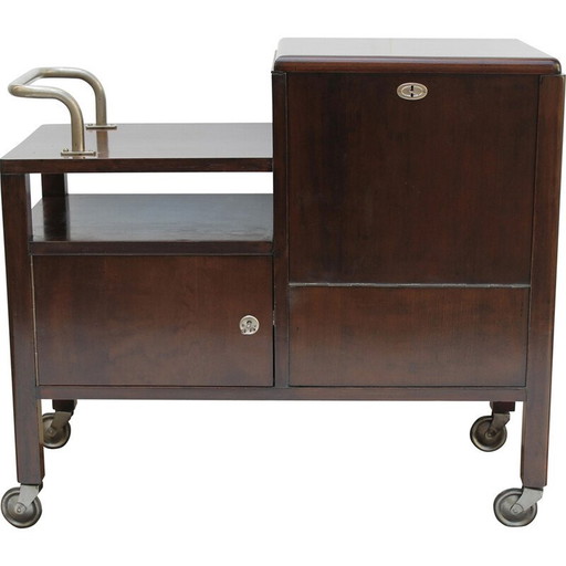 Mobile bar vintage D 625 in acero impiallacciato e vetro opalino nero per Thonet, anni '30