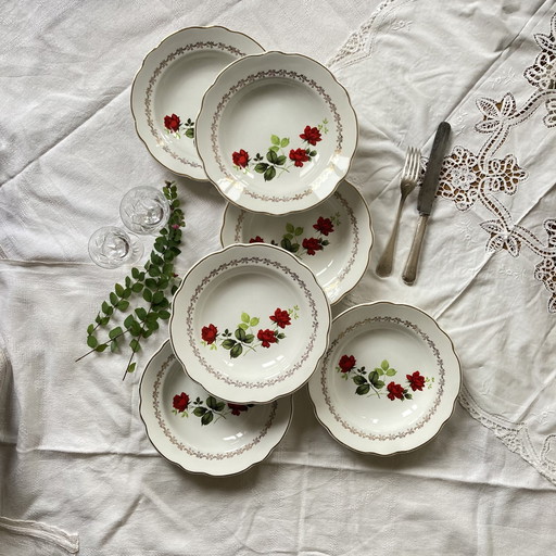 Lot De 6 Assiettes Creuses Faïence Ancienne Manufacture Française De Sarreguemines