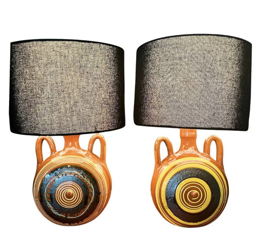 Pair Of Mid-Century French Modern Ceramic Table Lamps, Circa 1950