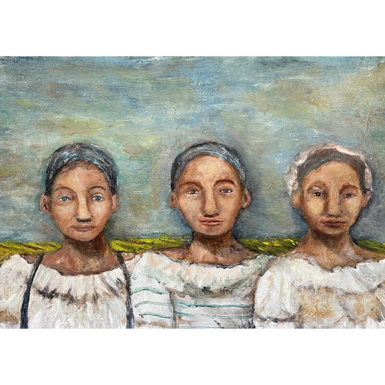 Image 1 of Vintage oil on canvas "The 3 sisters" by Elodie Huré