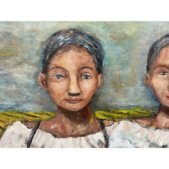 Image 1 of Vintage oil on canvas "The 3 sisters" by Elodie Huré