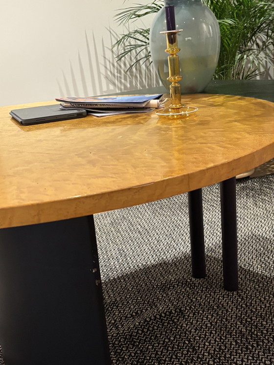 Image 1 of Design 1970s Dining Room Table Essen Round With Black Plastic Oval Expansion