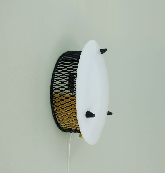 Image 1 of 1950s sconce tele ambiance metal mesh with white acrylic shade