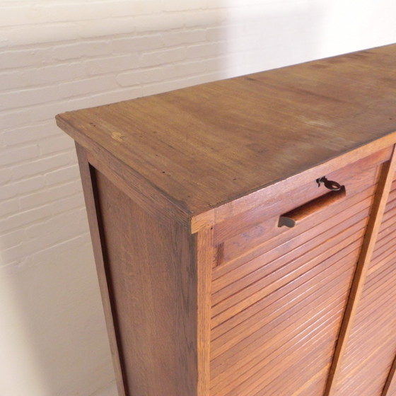 Image 1 of Oak Shutter Cabinet With 3 Shutters, 180 Cm High