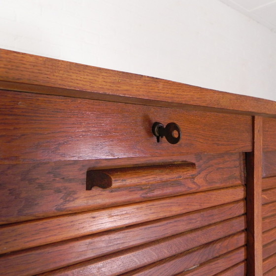 Image 1 of Oak Shutter Cabinet With 3 Shutters, 180 Cm High