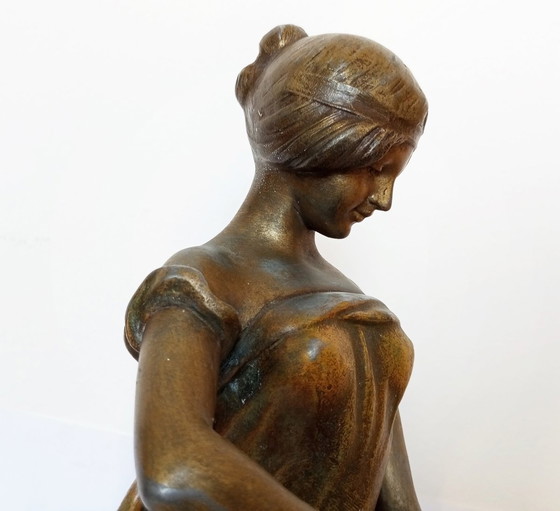 Image 1 of A.J. Scotte - 'L'Espiègle'- 'Mischievous' Art-Nouveau Lady Sculpture Paris 1905