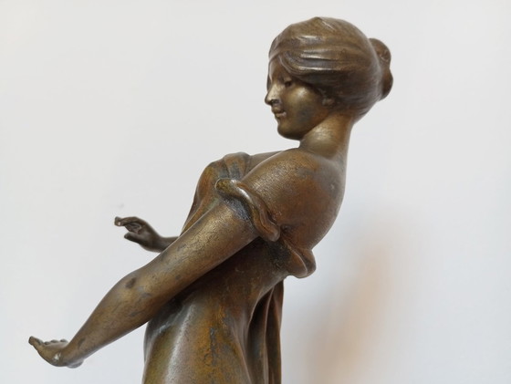 Image 1 of A.J. Scotte - 'L'Espiègle'- 'Mischievous' Art-Nouveau Lady Sculpture Paris 1905