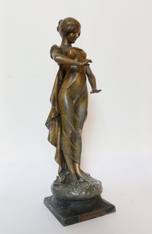 A.J. Scotte - 'L'Espiègle'- 'Mischievous' Art-Nouveau Lady Sculpture Paris 1905