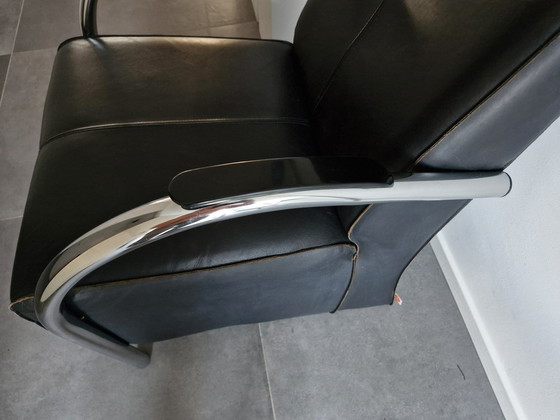 Image 1 of Armchair Van Jess, Black Leather Design Bari.