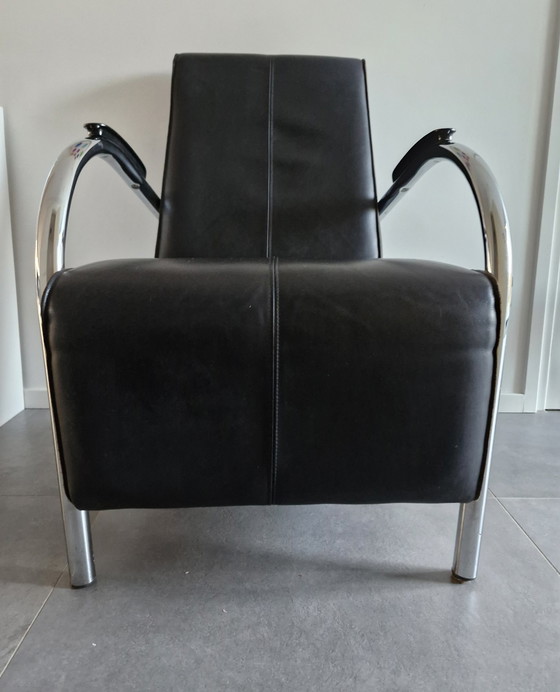 Image 1 of Armchair Van Jess, Black Leather Design Bari.