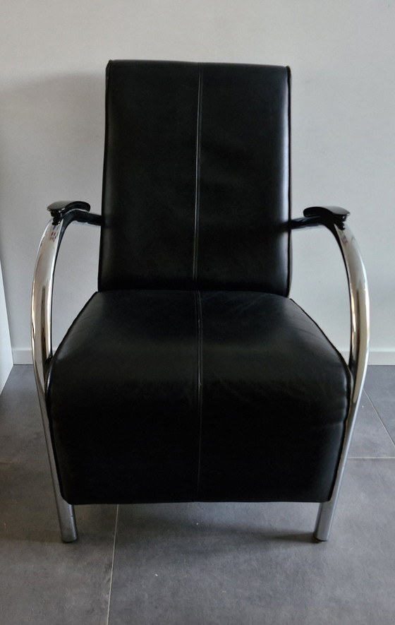 Image 1 of Armchair Van Jess, Black Leather Design Bari.