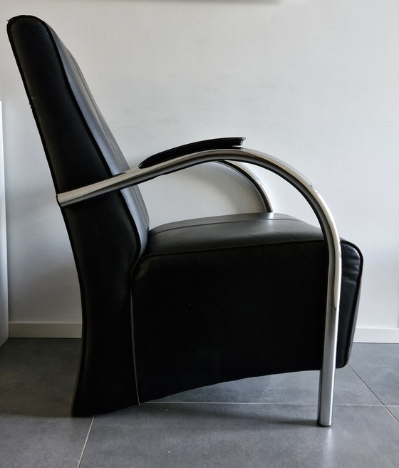 Image 1 of Armchair Van Jess, Black Leather Design Bari.