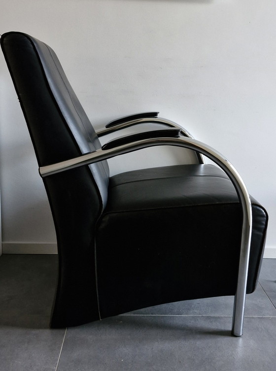 Image 1 of Armchair Van Jess, Black Leather Design Bari.