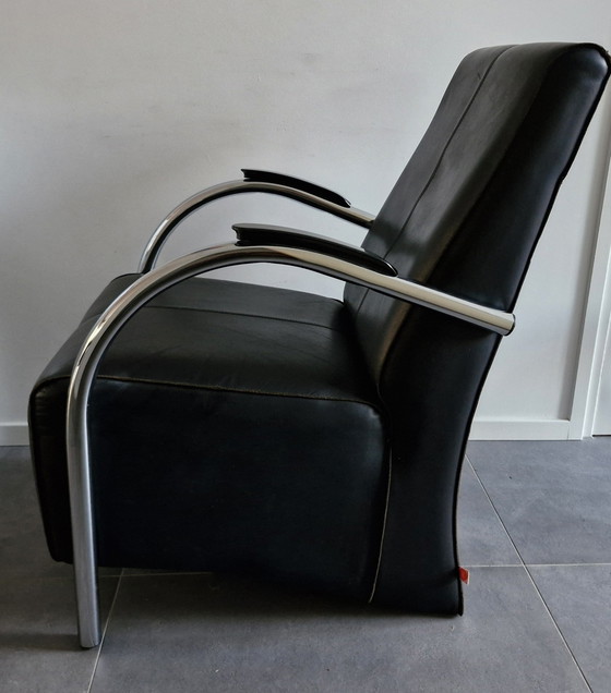 Image 1 of Armchair Van Jess, Black Leather Design Bari.