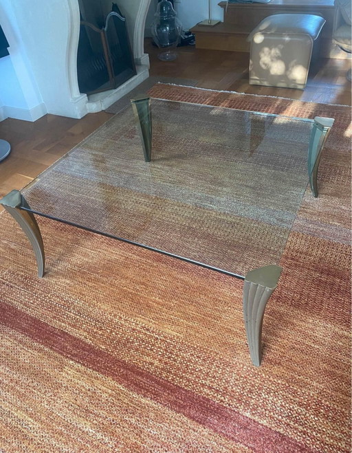 For Sale Glass Square Table With Brass Legs