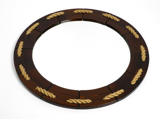 Image 1 of Huge 1970s maritime round pine wood wall mirror from Denmark 