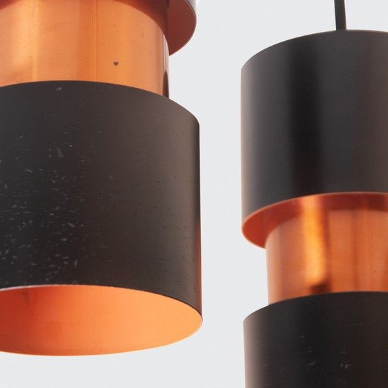 Image 1 of Pair of vintage Tubular Duo pendant lamps in lacquered metal and copper by Jo Hammerborg for Fog & Mørup, Denmark